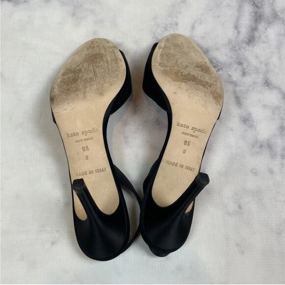 Kate Spade Happily Black Satin Slingback Heels Rhinestone Bow Evening Shoes - Picture 6 of 9